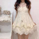 KYLETHOMASW  -  Vintage Lace Mini Dress Women Y2K Harajuku Bandage Bud Dresses Summer Japanese Spaghetti Straps Design A Line Vestidos New