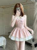 KYLETHOMASW  -  Kawaii Pink Mini Dress Women Fashion Party Bow Patchwork Ball Gown Dresses Summer Y2K Sexy Gyaru Halter Bodycon Vestidos