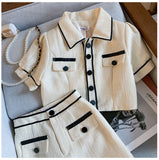 KYLETHOMASW  -  Casual Set Women's Summer Short-sleeved Jacket High Waist Wide Leg Shorts Two-piece Set Fashion Female Clothes