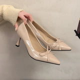 KYLETHOMASW  -  Spring Butterfly-knot Women Office Pumps Shoes Sexy Thin Heel Slip On Shoes Ladies Eelgant Pointed Toe Party Dress Shoes