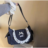 KYLETHOMASW  -  Polka Dot Square Bag Lace Bow Shoulder Bags Crossbody Bolsos mujer Sweet School Commuter Bolsa Bolso Korean Style Bolsas