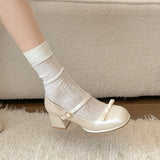 KYLETHOMASW  -  Butterfly-knot Women Mary Jane Shoes Fashion Thick Heel Buckle Strap Dress Shoes Ladies Comfort Spring Autumn Concise Footwear
