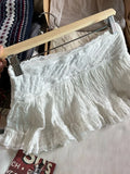 KYLTHOMASW  -  White Lace Trim Sweet Mini Skirts Summer Chic Folds Texture High Waist A-line Short Faldas Women Vintage Cute Balletcore Skirt