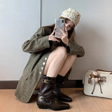 KYLETHOMASW  -  Winter Women Biker Boots Fashion Belt Buckle Ladies Elegant Platform Short Booties Casual Women's Knight Booties botas mujer