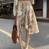 KYLETHOMASW  -  Irregular Lace Skirts Women Ruffles Print Vintage Spring Summer Mini Dress Korean Fashion Versatile Y2k Faldas Mujer