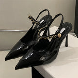KYLETHOMASW  -  Summer Street Style Rivet Pointed Toe Women Pumps Sandals Fashion Buckle Strap Thin Heels Party Prom Stripper Shoes