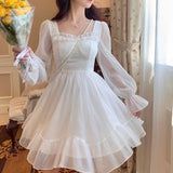 KYLETHOMASW  -  French Sweet Fairy Lolita Dress Women Long Sleeve Lace Mini Dress Vintage Kawaii Clothes One Piece Dress Korean Autumn