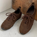 KYLETHOMASW  -  women's natural suede leather round toe lace-up flats oxfords high quality soft comfortable casual female flats shoes