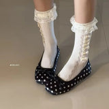 KYLETHOMASW  -  Spring Polka Dot Women Ballet Flats Comfortable Square Toe Style Soft Sole Ladies Dress Shoes