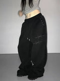KYLETHOMASW  -  Y2K Rivet Sweatpants Women Streetwear Fleece Black Baggy  Hip Hop Wide Leg Pants Fashion Casual Trousers