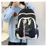 KYLETHOMASW  -  Women Students Contrast Color Patchwork Schoolbags Casual All Match Letter Printing Backpack Fashion Y2k Aesthetic Ins Backpacks