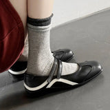 KYLETHOMASW  -  Black And White Splice Flat Bottom Single Shoes Women Students One-Strap Ballet Sport Shoes Thick Bottom Rubber Outsole