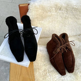 KYLETHOMASW  -  Autumn Winter Lace Up Short Fluffy Warm Women's Ankle Boots Comfort Square Toe Chunky Suede Short Boots Low Heels Party Shoes