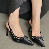KYLETHOMASW  -  High Heels Designer Sandals Women Summer 2024 Pointed Toe Pumps Women Lace Up Bow Fashion Low Heel Slingback Sandals Female