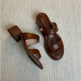 KYLETHOMASW  -  Retro One-word Slippers for Women's Summer New Mid-heel Outer Sandals Open-toed Thick-heeled Slippers Beach Shoes Women