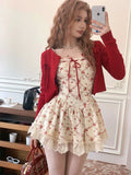 KYLETHOMASW  -  Floral Print Bodycon Dress Women Lace Patchwork Spaghetti Strap Dress with Bow Above Knee Summer Cute Birthday Dress