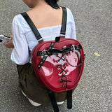 KYLETHOMASW  -  Red Apple Shape Gothic Lolita Ita Backpack Cross Lace Up Bow Clear Window Anime Badge Display Bag Y2k Cute Cosplay Shoulder Bag