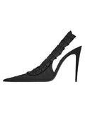 KYLETHOMASW  -  Women's Satin Ruffled Slingback Pumps Pointed‑Toe Pleated Stiletto High Heels Backless Slim Fit Elegant Dress Shoes luxury