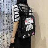 KIylethomasw Vintage Black Y2k Backpack Women Hot Girls Dog Star Chic Leather Schoolbag Female Retro Harajuku Messenger Bag Aesthetic