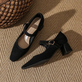 KYLETHOMASW  -  High Heeled Women Autumn New Fashion One-word Buckle with Light Mouth Pumps Womens Thick Heel Small Square Head Mary Jane Shoes
