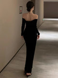 KYLETHOMASW  -    Evening Dresses Women Temperament Lace Patchwork Slash Neck Slim Sexy Elegant Cocktail Dress Backless Velvet Party