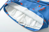 KYLETHOMASW  -  Summer Girl Bandage Lacing Up Sashes Ruched Waist Blue Floral Print Mini Skirts Fashion Women Zip up Waist A-lined Short Skirts