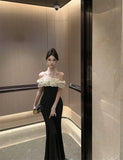 KYLETHOMASW  -  French Fashion Sexy Elegant Evening Gown Women's Halter Neck Sequin Tulle Patchwork Velvet Dress Chic Banquet Party Gown