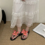 KYLETHOMASW  -  New Female Flats Sandals Shoes For Women Flip Flops Round Toe Fashion Flower Footwear Ankle Buckle Ladies Flats Sandals Shoes