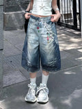 KYLETHOMASW  -  American Retro Printed Wide Leg Jeans for Women Summer High Street Spicy Girls Loose Casual High Waist Cropped Pants
