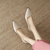 KYLETHOMASW  -  New Retro Leather Heels Shoes Pointed Toe Slip-on Loafers Mid Heeled Shoes Women Spring Casual Pumps