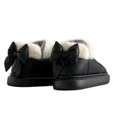 KYLETHOMASW  -  Bow Cotton Shoe Waterproof Plush Boots Women Cute Warm Ankle Boots New Ladies Outdoor Non-slip Thick Sole Snow Boot Furry