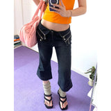 KYLETHOMASW  -  Women Flare Stretch Jeans Fashion Skinny Bell Bottom High Waist Black Denim Pants Lady Classic Y2K Punk Five-Point Trousers