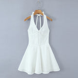 KYLETHOMASW  -  Sexy Backless White Mini Dress Women Deep V Low Waist A-line Elegant Party Dresses Birthday Robe New Vestidos