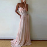 KYLETHOMASW  -  Elegant Pure Color Chiffon Dress Sexy Lace Spliced Mesh Pleated Evening Dress Fashion Hollow Out Sleeveless Halter Banquet Dress