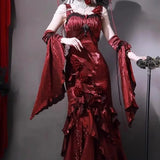 KYLETHOMASW  -  Christmas Robe Gorgeous Elegant Lolita Dress Red Rose High-end Slimming Fishtail Strap Camisole Long Dress for Women