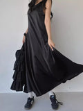 KYLETHOMASW  -  2025 Fashion Korean Side Pleated Large Swing Vest Dress Women Summer New Retro and Stylish Loose White Long Vestidos