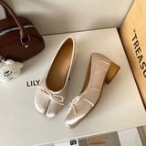 KYLETHOMASW  -  Women's Ballet Shoes Satin Folded Toe Mid Heel Retro Style Breathable Lightweight Comfortable All Season Wear