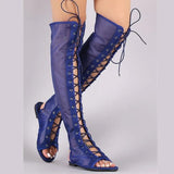 KYLETHOMASW  -  Sandals for Women Sandals Strappy Open Toe Knee High Summer Gladiator Flat Sandals Roman Bandage Casual Boots Shoes Plus 44