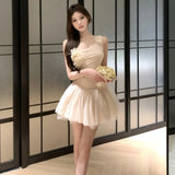 KYLETHOMASW  -  French Sexy Elegant Fashion Mini Evening Dress Women's 3D Flower Tulle Off-shoulder Backless Princess Party Dress High Street