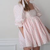 KYLETHOMASW  -  Elegant Lady Birthday Party Mini Dresses Y2K Kawaii Puff Sleeve Square Collar A-lin Dress for Women Wedding Evening Prom Clothes
