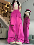 Kylethomasw Ripped Jeans for Women High Waist Y2k Vintage Loose Star Korean Hip Hop Hole Wide Leg Denim Pants Harajuku Summer Slacks