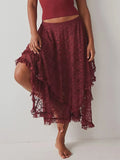 KYLETHOMASW  -  New Fashion Womens Midi Skirts Lace Elastic High Waist Skirts Spring Summer Irregular Hem Casual Skirts Hot Sale S M L