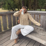 KYLETHOMASW  -  Autumn Winter Women Knitted Sweater Lazy O-Neck Long Sleeve Pocket Button Female Cardigan Casual Lady Street Outwear