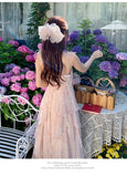 KYLETHOMASW  -  Chic Spaghetti Strap Women's Dresses Summer French Style Princess V-neck Evening Dresses Fashion Elegant Female Dress