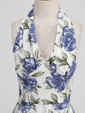 KYLETHOMASW  -  New Sexy Floral Print 1950 60s Party Vintage Women High Waist Dresses Halter Neck Evening Wear Hepburn Summer Cotton Dress