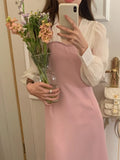 KYLETHOMASW  -  Korean Chic French Fake Two Piece Contrast Color Long Sleeve Slim Waist Lace-up Dresses