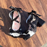 KYLETHOMASW  -  Japanese Sweets Style Lolita Shoes Women Kawaii Lace Bow Bandage Round Head Middle Heel Single Shoes Y2k Mary Jane Party Shoes