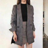 KYLETHOMASW  -  Women Winter Plaid Blazers Coats Korean Fashion Elegant Solid Thick Jacket Female Double Breasted Office Lady Long Overcoat