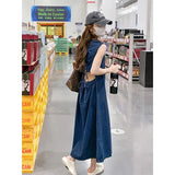 KYLETHOMASW  -  Denim Midi Dress Women Hollow Out A Line Dresses Streetwear Sleeveless Backless Sundress Korean Lace Up Casual Vestidos
