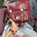 KYLETHOMASW  -  Retro Red Backpack Women Studded Leather Textured Square Backpack Ladies Academy Style Lightweight Mochilas Mujer